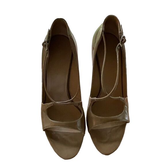 Balenciaga Heels Size EU 38 US 8 Criss Cross Strap Brown Patent Leather Open Toe - Picture 2 of 5